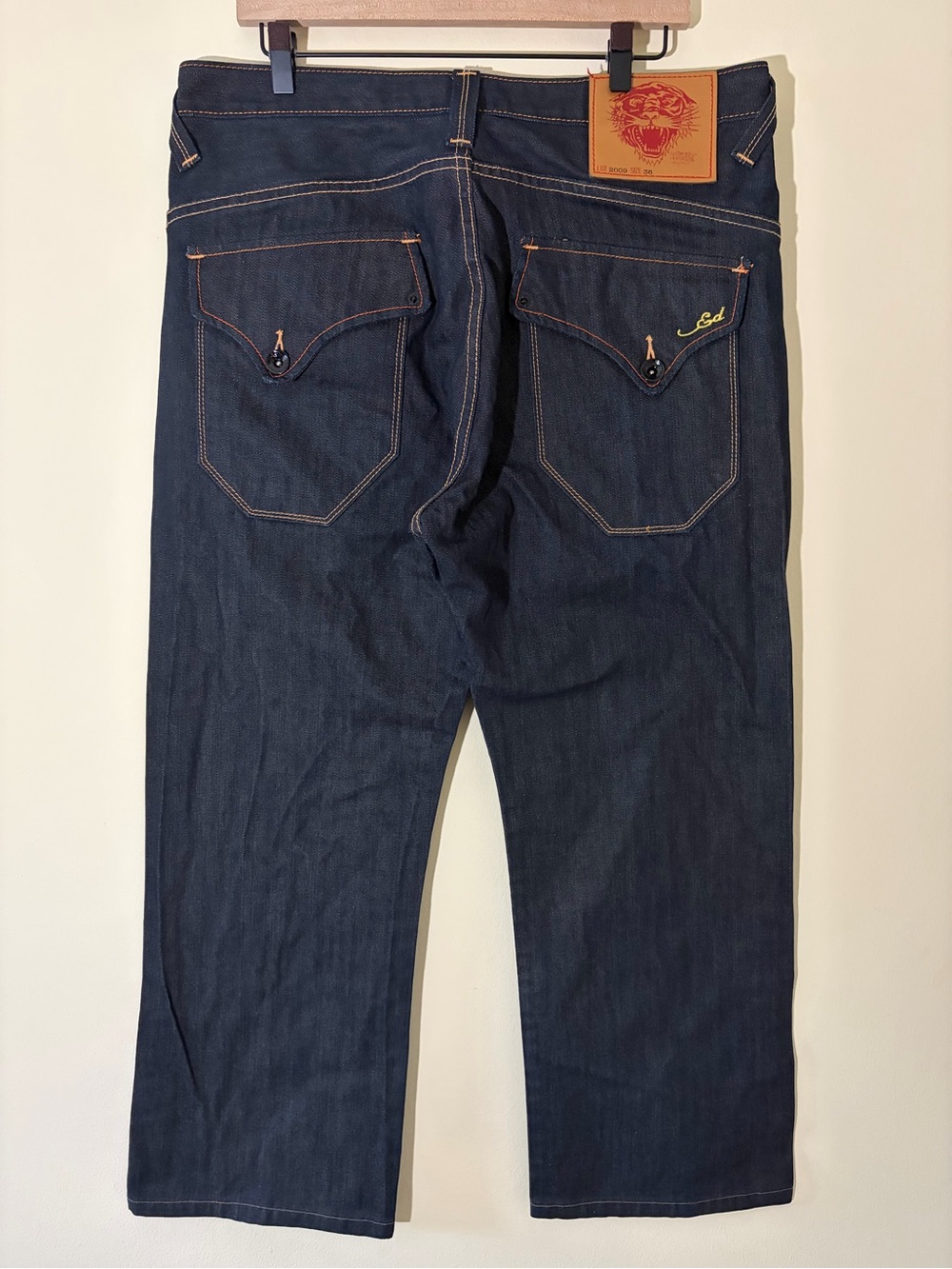 Y2K Ed Hardy Selvedge Embroidered Dark Wash Vintage Jeans 36